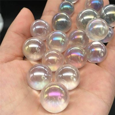 Queenbox 10 Pcs Natural Rainbow Acrylic Crystal Ball Clear Quartz Sphere Aura Angel Chakra Electroplated Orb Minerals Healing Massage Gift