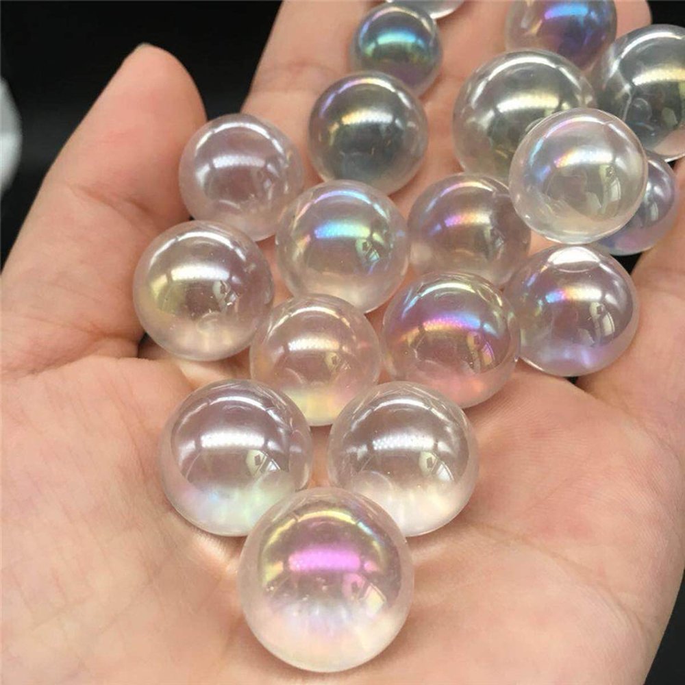 Queenbox 10 Pcs Natural Rainbow Acrylic Crystal Ball Clear Quartz Sphere Aura Angel Chakra Electroplated Orb Minerals Healing Massage Gift