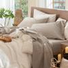 MooMee Bedding Sheet Set 100% Washed Cotton Linen Like Textured Breathable Durable Soft Comfy (Heathered Tannish Linen Grey, Queen) view 1