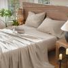 MooMee Bedding Sheet Set 100% Washed Cotton Linen Like Textured Breathable Durable Soft Comfy (Heathered Tannish Linen Grey, Queen) view 2