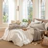 MooMee Bedding Sheet Set 100% Washed Cotton Linen Like Textured Breathable Durable Soft Comfy (Heathered Tannish Linen Grey, Queen) view 3