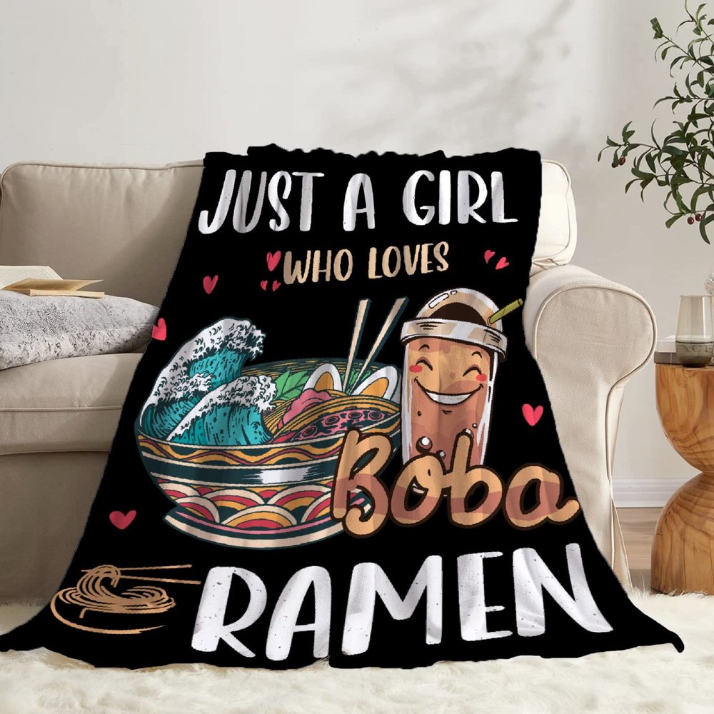 Todeyya Just a Girl Who Loves Ramen Throw Blanket - Super Soft Flannel Fleece Blanket Ramen Gifts, Ramen Plush Lightweight Microfiber Cozy Blanket for Couch Sofa Bed S 50"x40" for Kids