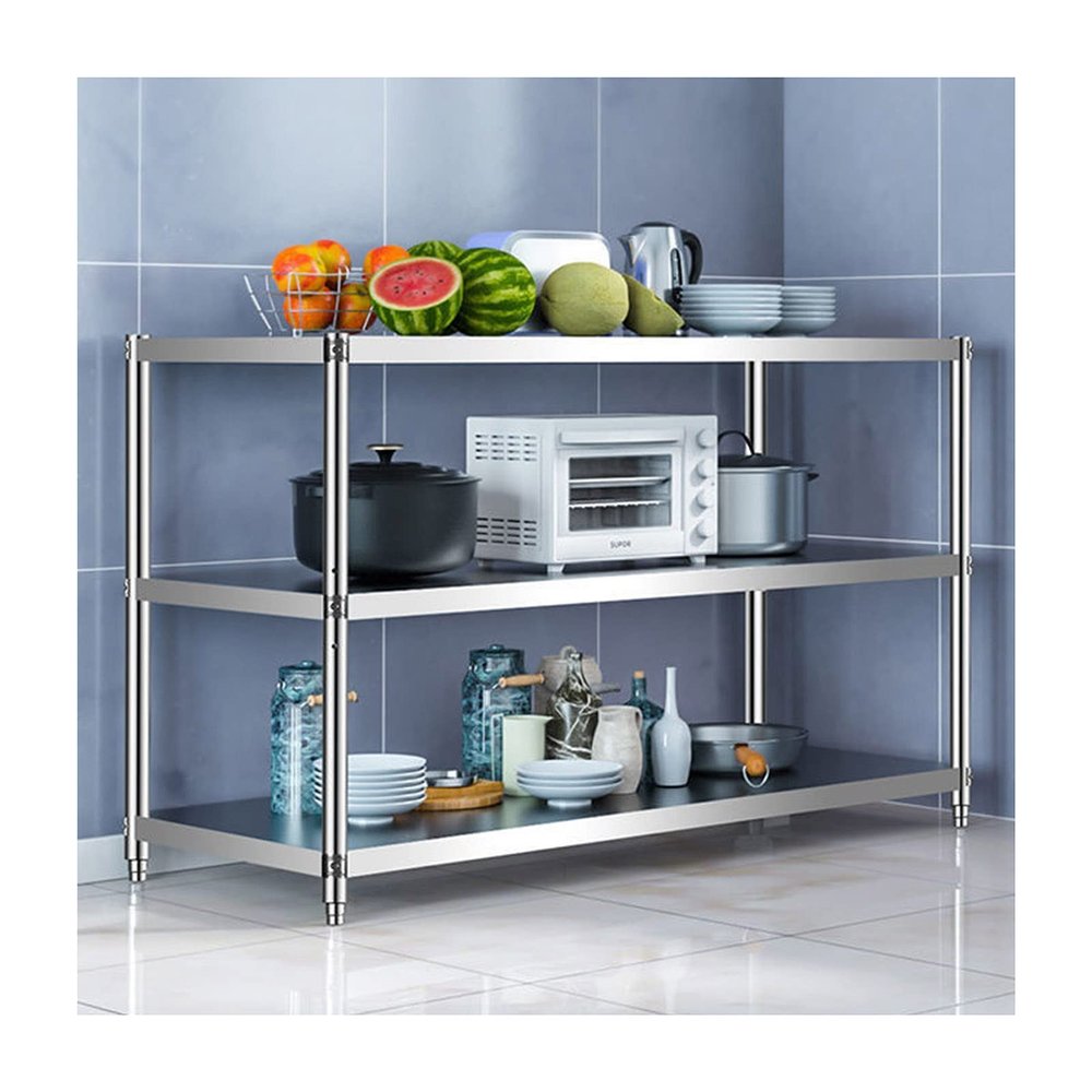 GOCHUSX Stainless Steel Shelf, Kitchen Storage Rack, 3-Tier Shelving Units and Storage, Standing Shelving Work Table for Kitchen Garage Office(80X40X80CM)