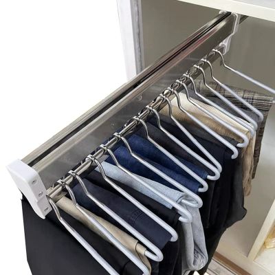 THEGA Heavy Duty Extendable Pull Out Closet Rod - Closet Clothes Hanger Rail, Extendable Clothes Rail with 2 Slide Rails, Adjustable 30-80cm Extendable Clothes Rail, Load Capacity 25kg (Size : 60cm)