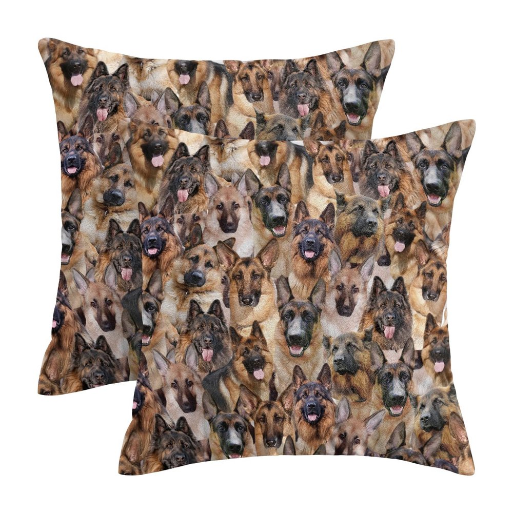 2 Piece German Shepherd Printed Throw Pillow Covers Cushion Covers, Funny Dogs All Over Printed Pillow Case, Gift for German Shepherd Lover/Dogs Mom/Puppy Owner, Dog Lover Pillowcase