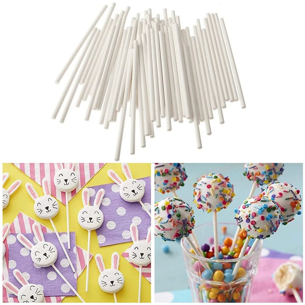 homeemoh 200pcs Paper Lollipop Sticks, 8.5cm(3.35 inch Long) Cake Pop Sticks for Chocolate Sugar Candy Lollypop Dessert,White