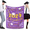 MyPupSocks Personalized 2024 Graduation Blanket with Graduate Name and School Name Purple 50"x60" - Custom Graduation Throw Blanket Gifts for Classmates & Friends Summer Gifts view 2