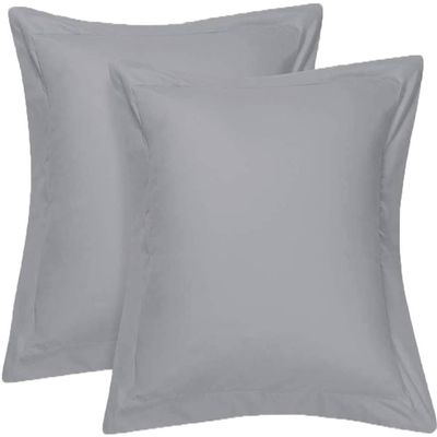RJ BEDDING European Square Pillow Shams Set of 2, Decorative, 800 TC, 100% Pure Egyptian Cotton, 2PCS Euro Shams (26"X26"), Ultra Soft, Silver,