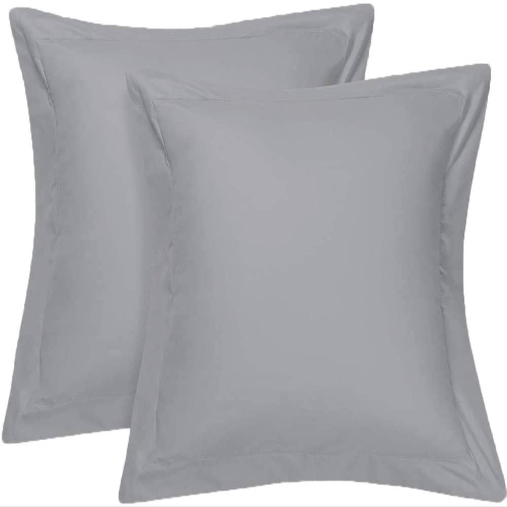 RJ BEDDING European Square Pillow Shams Set of 2, Decorative, 800 TC, 100% Pure Egyptian Cotton, 2PCS Euro Shams (26"X26"), Ultra Soft, Silver,