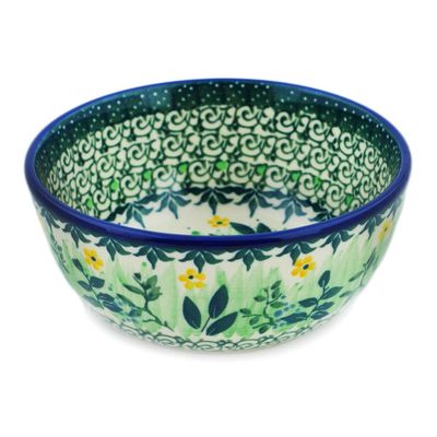 Polmedia Polish Pottery Bowl 5-inch UNIKAT - Green Tranquility Pattern Handmade in Boleslawiec Poland by Ceramika Artystyczna + Certificate of Authenticity