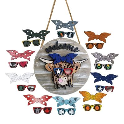 MOCIUN 10PCS Interchangeable Door Hanger Cow Eye, Farmhouse Door Hanging, Cow Door Hanger, Catching Front Door Hanging Decoration, for Easter Independence Day, Thanksgiving Day, Valentine's Day (A)