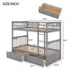 Merax Twin Over Twin Soild Wood Bunk Bed with Two Storage Drawers, Built-in Ladder and Safety Guardrail, Convertible Bunk Bed for Teens, No Box Spring Needed, Grey view 2