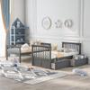 Merax Twin Over Twin Soild Wood Bunk Bed with Two Storage Drawers, Built-in Ladder and Safety Guardrail, Convertible Bunk Bed for Teens, No Box Spring Needed, Grey view 4