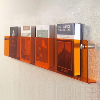 CMYUN Modern Acrylic Magazine Rack Wall - Orange Clear Blue Brown Newspaper Stand Book Storage Shelf, Lightweight Brochure Holder Stand 40/80/100cm (Color : Orange, Size : 100cm(39 3/8"))