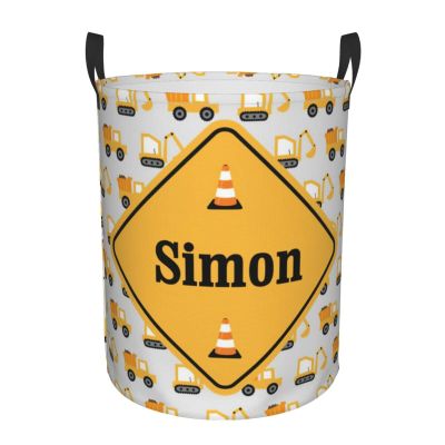 Vehicles Truck Digger Customized Laundry Basket with Name Collapsible Waterproof Organizer Bin Laundry Hamper with Handle for Clothes Toys Bedroom.