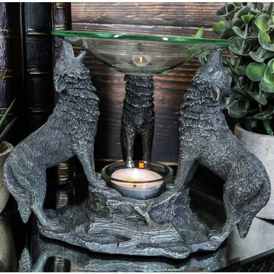 1 Pcs of Moonlight Three Howling Wolves Candle Oil Warmer Or Wax Tart Burner Figurine