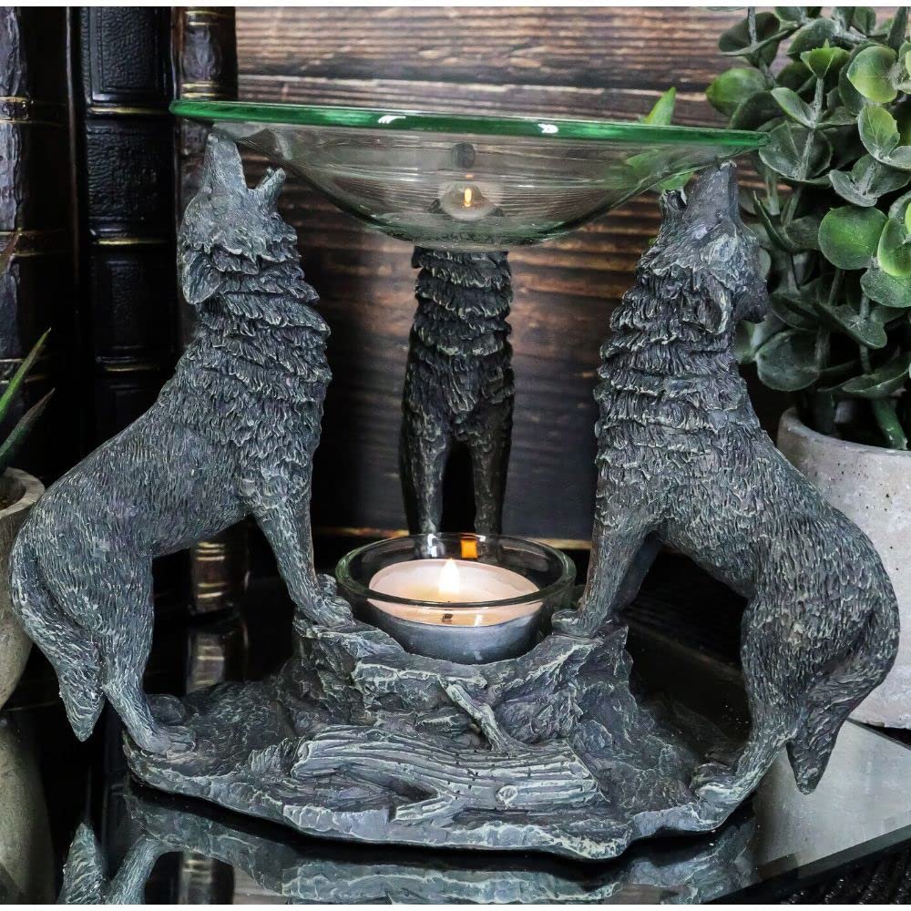 1 Pcs of Moonlight Three Howling Wolves Candle Oil Warmer Or Wax Tart Burner Figurine