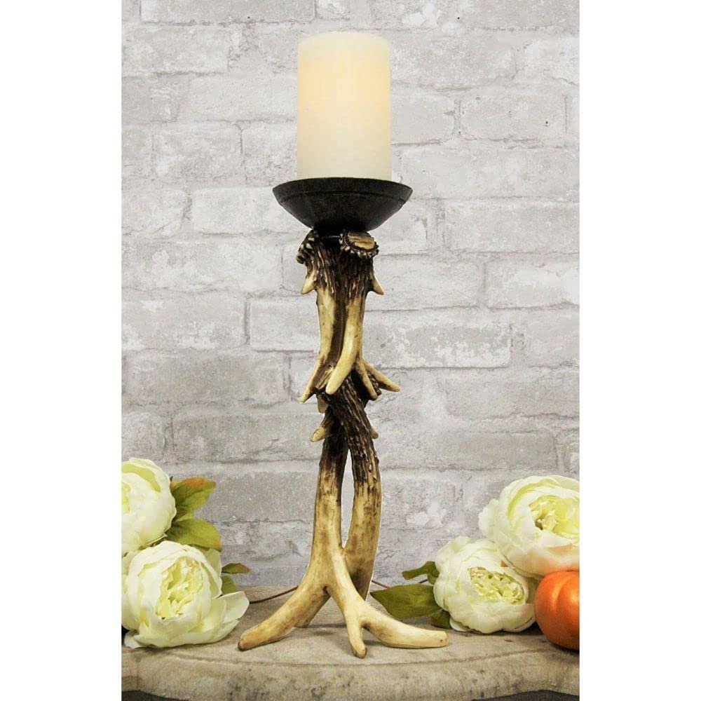 1 Pcs of Rustic Deer Stag Entwined Antlers Candle Holder Stand 14" Tall Home Candleholder