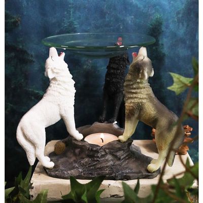 1 Pcs of Moonlight Colorful Three Howling Wolves Oil & Wax Tart Burner Figurine
