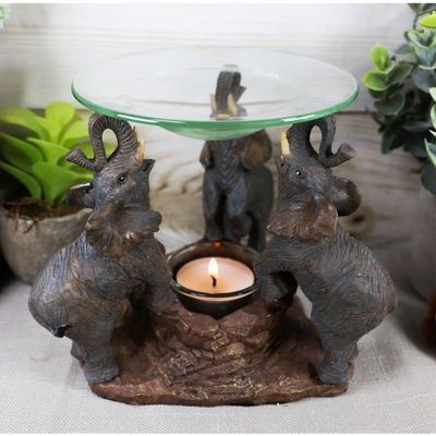 1 Pcs of Trio Elephants Oil Warmer Statue Wax Tart Burner Aroma Diffuser Figurine