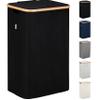 LONBET Laundry Basket with Lid, Made from Breathable Fabric | Aesthetic Clothes Hampers for Laundry with Side Handles & Sturdy Bamboo Frame (26 Gallons - Single, Black) view 1