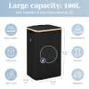 LONBET Laundry Basket with Lid, Made from Breathable Fabric | Aesthetic Clothes Hampers for Laundry with Side Handles & Sturdy Bamboo Frame (26 Gallons - Single, Black) view 3