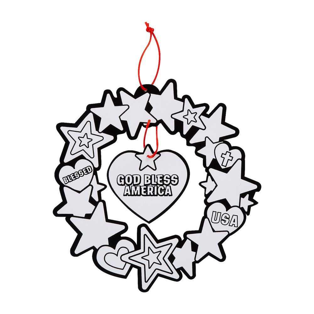 Color Your Own Fuzzy God Bless America Wreath, 12 Pieces