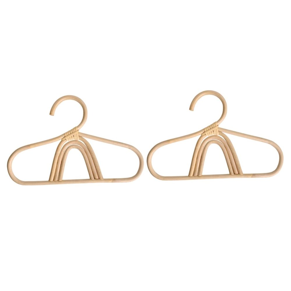 CIYODO 2pcs Rattan Boy Girl Clothes Hanger Premium Smooth Finish Boy Girl Nursery Organizer Small Rattan Hangers for Clothes Clothing Storage