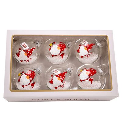 Kurt Adler 80MM Glass Transparent Gnome 6-Piece Ball Ornament Set