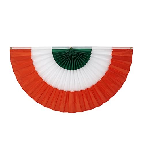 St. Patricks Day Bunting - Indoor/Outdoor 3-Stripe Green, White & Orange Irish Pride Pleated Flag Banners, Patriotic Party Decorations, Made in the USA, 1' x 2', Cotton, by Old Glory Bunting