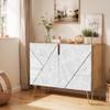 SIGNWIN Sideboard Buffet Cabinet, Kitchen Storage Cabinet with 2 Doors, Black White Geometric Polygons, Cupboard Console Table for Dining Room - 35" L x 18" W x 29" H view 1