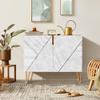 SIGNWIN Sideboard Buffet Cabinet, Kitchen Storage Cabinet with 2 Doors, Black White Geometric Polygons, Cupboard Console Table for Dining Room - 35" L x 18" W x 29" H view 3
