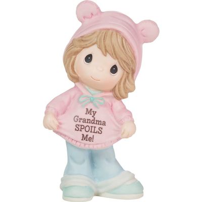 Precious Moments 223012 My Grandma Spoils Me Brunette Hair/Light Skin Bisque Porcelain Girl Figurine