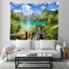 BELECO Mountain Lake Tapestry 92x70 Inch Alps Mountain Scenery Tapestry Wall Hanging Green Lake Wooden Bridge Trees Forest Nature Landscape Tapestry Wall Decor for Home Bedroom Living Room Dorm view 3