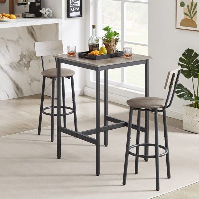 3 Piece Bar Table and Chairs Set for 2,Counter Height Bistro Pub Table with 2 Stools PU Upholstered High Top Dining Table and Chairs Set for Kitchen Breakfast Nook,Small Spaces,Restaurant(Square)