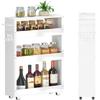 XYZLVSI Slim Storage Cart, 5 in Width, 4-Tier White Rolling Cart with Handle & Wooden Top for Kitchen Bathroom Laundry Narrow Places view 1