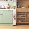 XYZLVSI Slim Storage Cart, 5 in Width, 4-Tier White Rolling Cart with Handle & Wooden Top for Kitchen Bathroom Laundry Narrow Places view 3