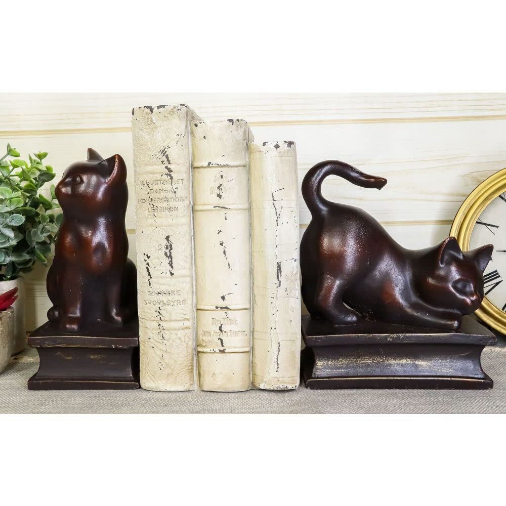 1 Set of Sitting and Crouching Cat Resin Bookends 7" Tall Abstract Cat Statue