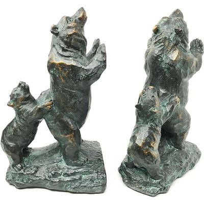 1 Pcs of Family Grizzly Momma Bear and Cub Pushing Weight Bookends Pair Resin Figurine