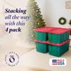 HOMZ 4-Pack Durabilt, Heavy Duty Plastic Storage Bins with Lids, 27 Gallon, Red/Green - Stackable Container Boxes for Holiday, Attic, and Garage Organization view 2