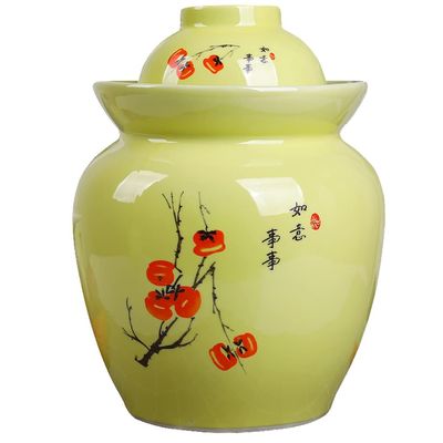 QPZK Yellow Traditional Chinese Porcelain Pickle Jar, Ceramic Fermentation Crock Pickling Pot,Fermenting Jar with Water Seal Airlock Lid Stoneware Fermenter for Kimchi Sa 7KG