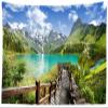 BELECO Mountain Lake Tapestry 141x96 Inch Alps Mountain Scenery Tapestry Wall Hanging Green Lake Wooden Bridge Trees Forest Nature Landscape Tapestry Wall Decor for Home Bedroom Living Room Dorm view 1