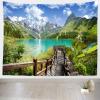 BELECO Mountain Lake Tapestry 141x96 Inch Alps Mountain Scenery Tapestry Wall Hanging Green Lake Wooden Bridge Trees Forest Nature Landscape Tapestry Wall Decor for Home Bedroom Living Room Dorm view 2