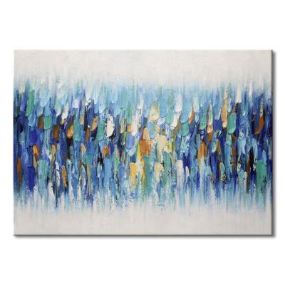 100% Hand Painted Abstract Wall Art Blue Rhapsody Textured Oil Painting on Canvas, Modern Abstract Seascape Paintings Artwork for Bedroom Living Room Home Decoration 20x28 Stretched and Framed