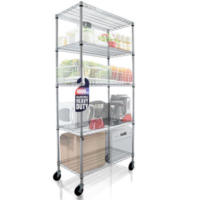 4000 LBS Heavy Duty Metal Shelving Unit  36x18x76 NSF 5-Tier Wire Rack with Wheels, Adjustable Garage Storage Shelves, Chrome Wire Shelving for Kitchen, Warehouse, Bakers Rack  Crescent