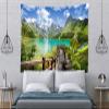 BELECO Mountain Lake Tapestry 176x96 Inch Alps Mountain Scenery Tapestry Wall Hanging Green Lake Wooden Bridge Trees Forest Nature Landscape Tapestry Wall Decor for Home Bedroom Living Room Dorm view 4