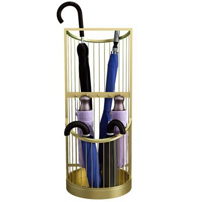 PPGE Umbrella Storage Rack with Drip Tray and Hooks, Freestanding Umbrella Stand, Umbrella Holder for Entryway, Double Layer Umbrella Rack Organizer for Long, Short and Folding Umbrellas(Color:Gold)
