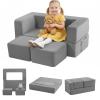 MeMoreCool Kids Play Couch Sofa  Grey Modular Convertible Foam Couch Soft Fold-Out Toddler Seating for Creative Play, Reading, Resting & Playroom Fun view 1