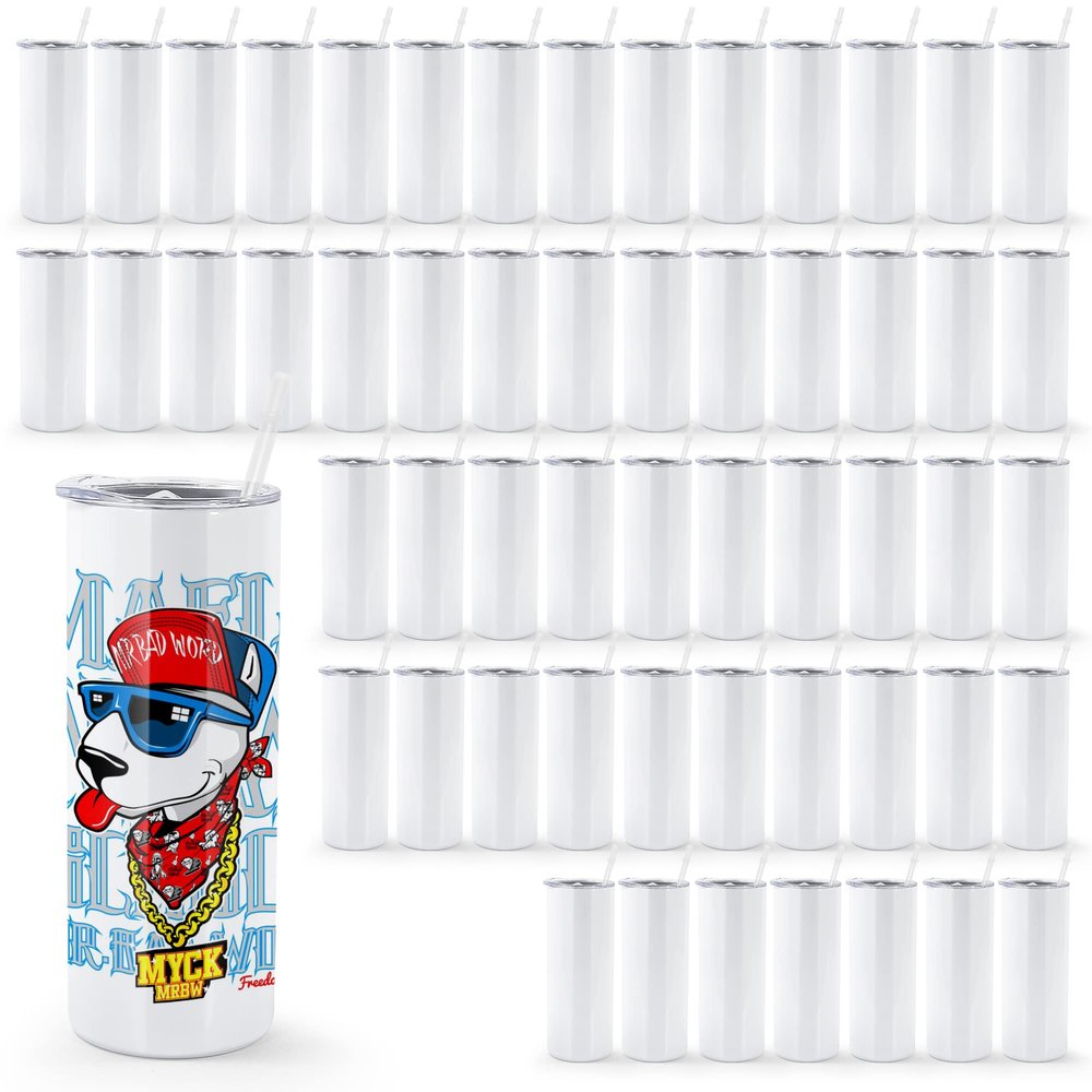 AGH 50 Pack Sublimation Tumblers 15 oz Skinny StraightStainless Steel Double Wall Insulated Straight Sublimation Tumbler with Lid and Strawfor DIY Gift Coffee Tea Beverages