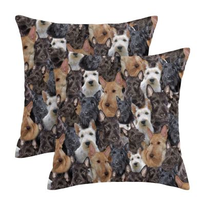 2 Piece Scottish Terrier Throw Pillow Covers, Scottie Dog Lover Cushion Cover, Gift for Scottish Terrier Mom/Pet Dog Lover/Puppy Owner, Cute Puppy Print Pillowcases for Sofa Couch Home Decor